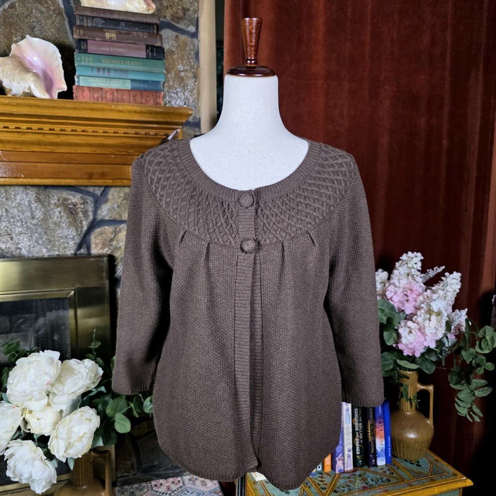 Croft & Barrow‎ Cabincore Cable Knit Neutral Sweater Lagenlook 100% Cotton Large